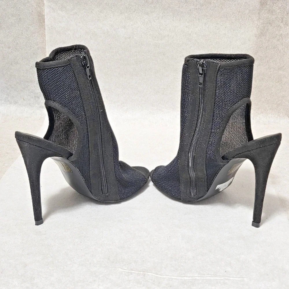 So Me Penny Black Mesh Peep Toe Ankle Booties Stiletto Heels Women's Size 7